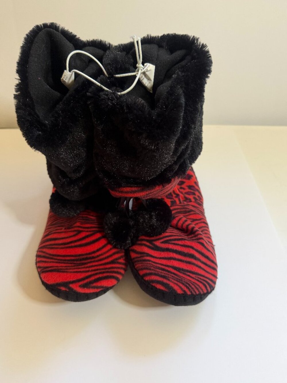 Red Zebra Print Slipper Boots W 9-10
